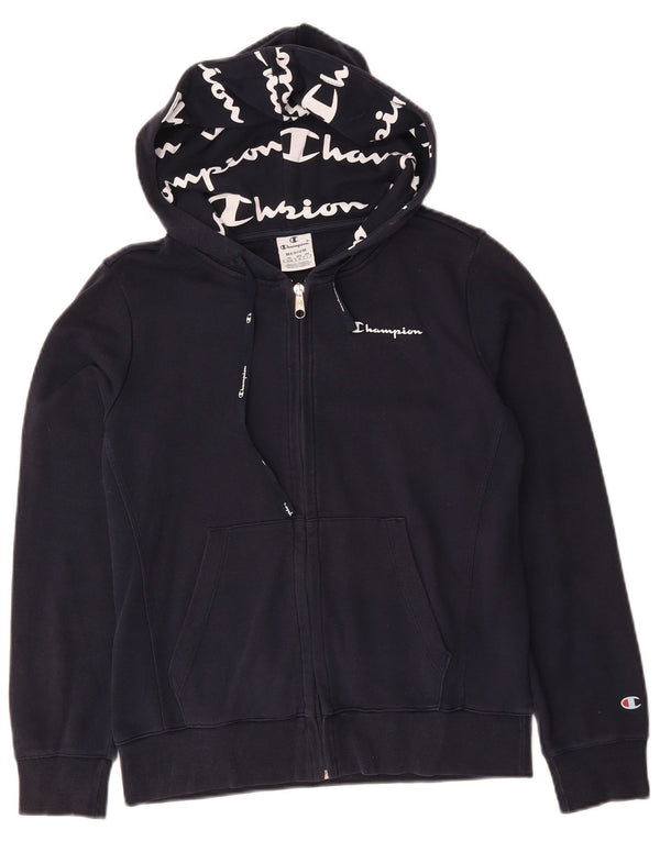 CHAMPION Γυναικείο πουλόβερ με κουκούλα με φερμουάρ UK 14 μεσαίο μπλε βαμβακερό