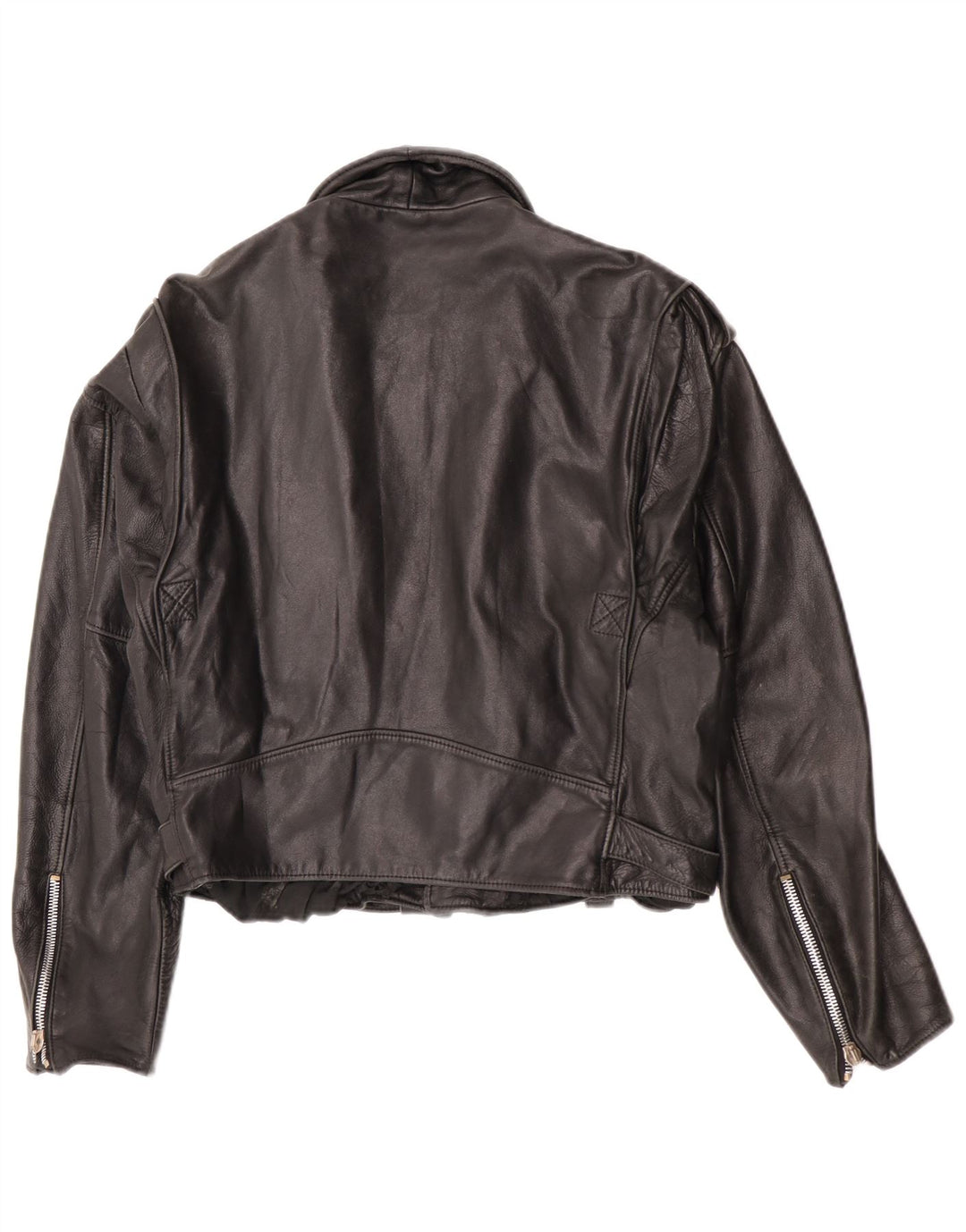 Vintage Γυναικείο Crop Leather Biker Jacket UK 12 Medium Black Leather
