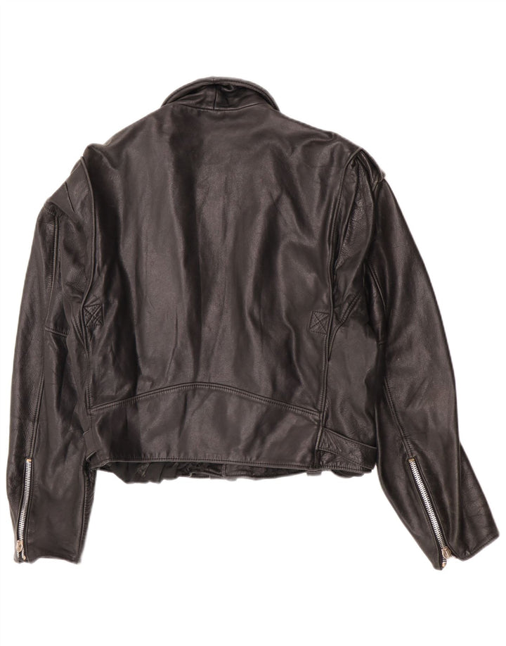 Vintage Γυναικείο Crop Leather Biker Jacket UK 12 Medium Black Leather
