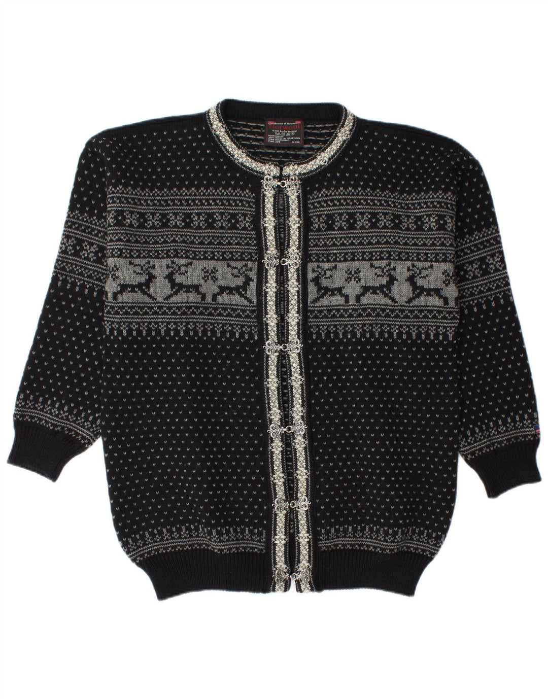 Ανδρικό πουλόβερ ζακέτα Norwool Medium Black Fair Isle New Wool