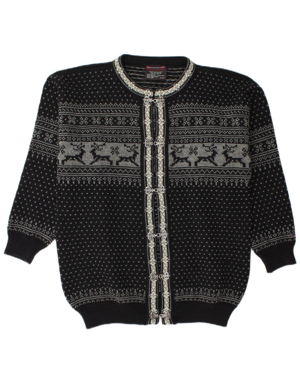 Ανδρικό πουλόβερ ζακέτα Norwool Medium Black Fair Isle New Wool