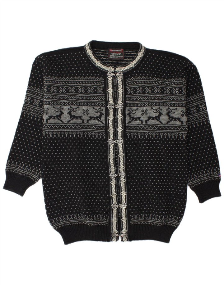 Ανδρικό πουλόβερ ζακέτα Norwool Medium Black Fair Isle New Wool
