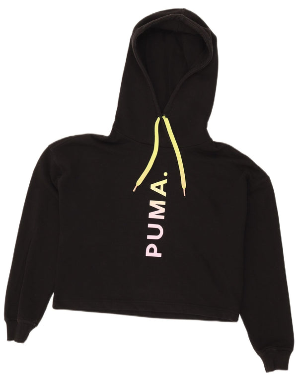 Puma Womens Oversized Crop Graphic Hoodie Jumper UK 6 XS Μαύρο βαμβακερό