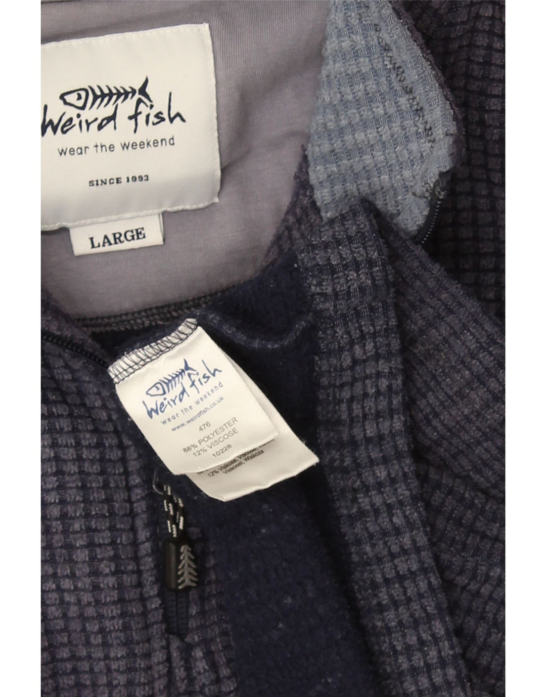 Weird Fish Mens Zip Fleece Jumper Large Navy Blue Polyester