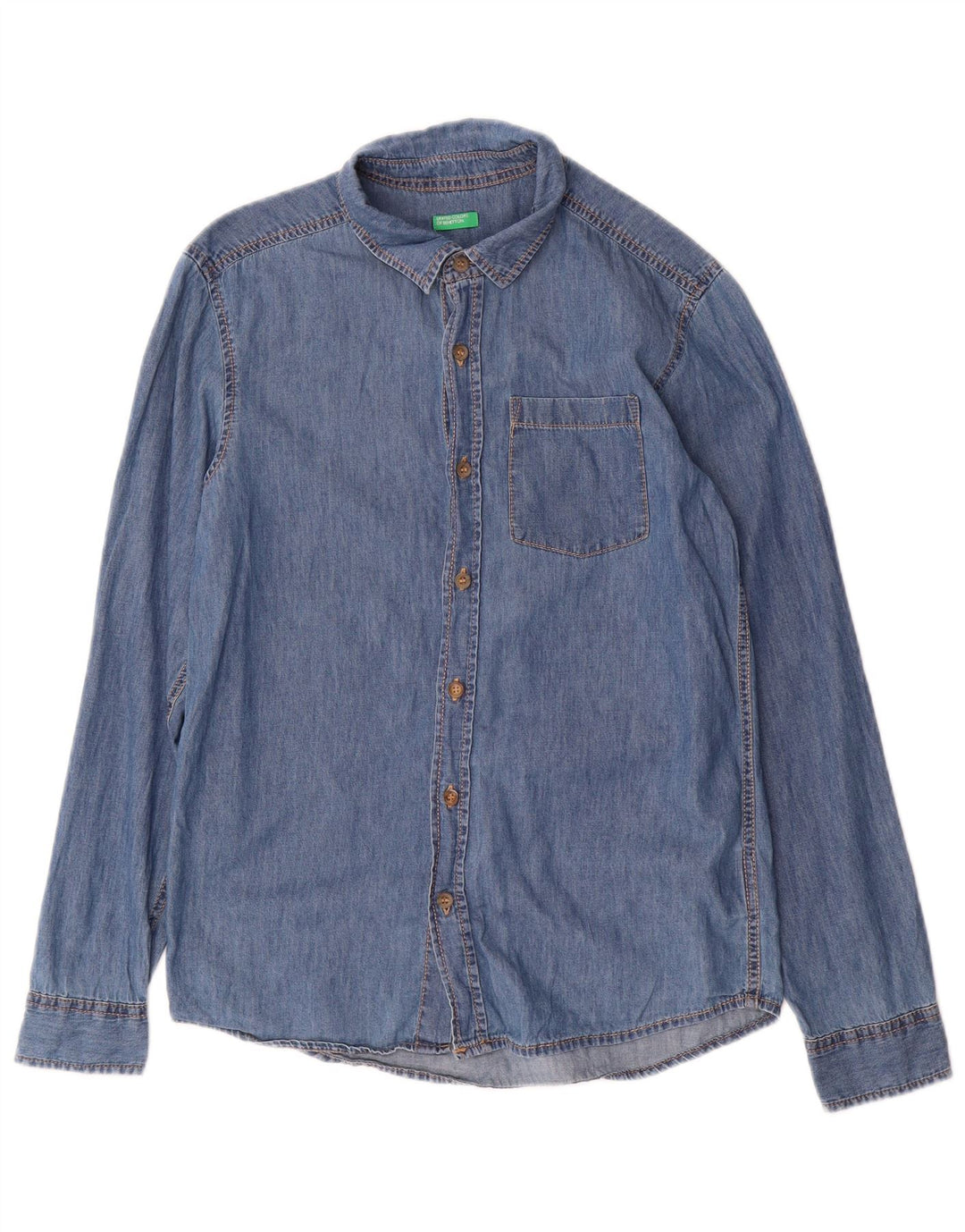 BENETTON Boys Denim πουκάμισο 14-15 ετών Μπλε
