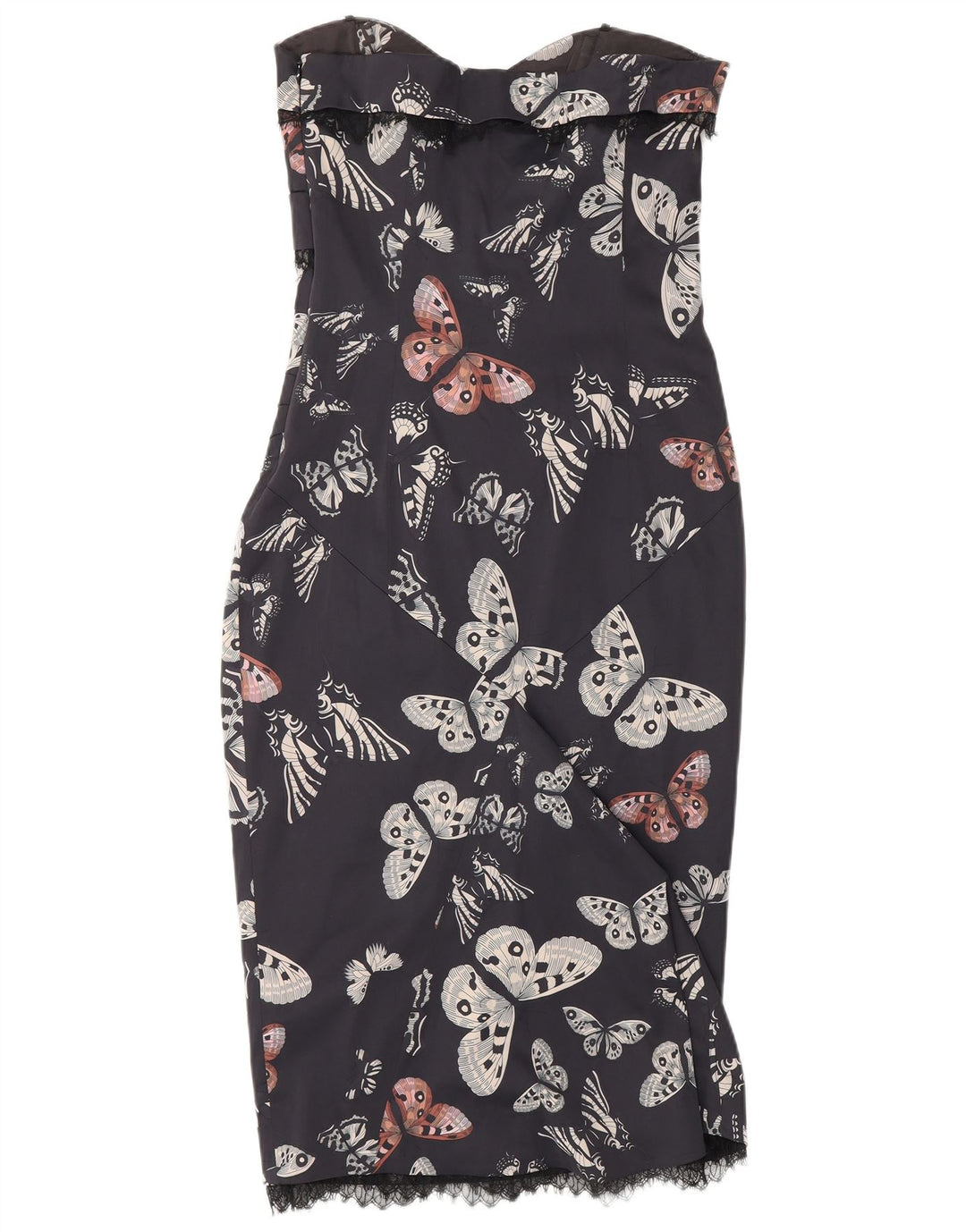 KAREN MILLEN Γυναικείο Στράπλες Φόρεμα UK 12 Medium Navy Blue Butterfly