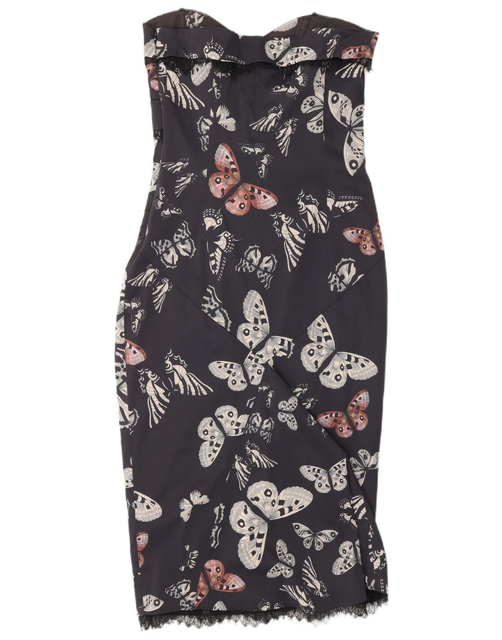 KAREN MILLEN Γυναικείο Στράπλες Φόρεμα UK 12 Medium Navy Blue Butterfly