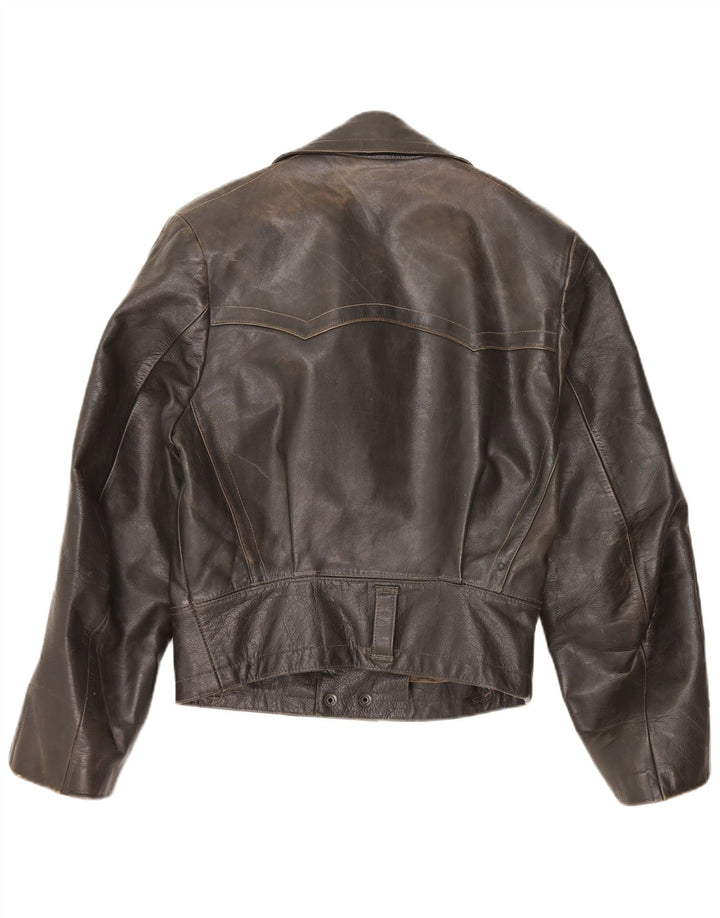 VINTAGE Γυναικείο Δερμάτινο Μπουφάν UK 14 Μεσαίο Μαύρο