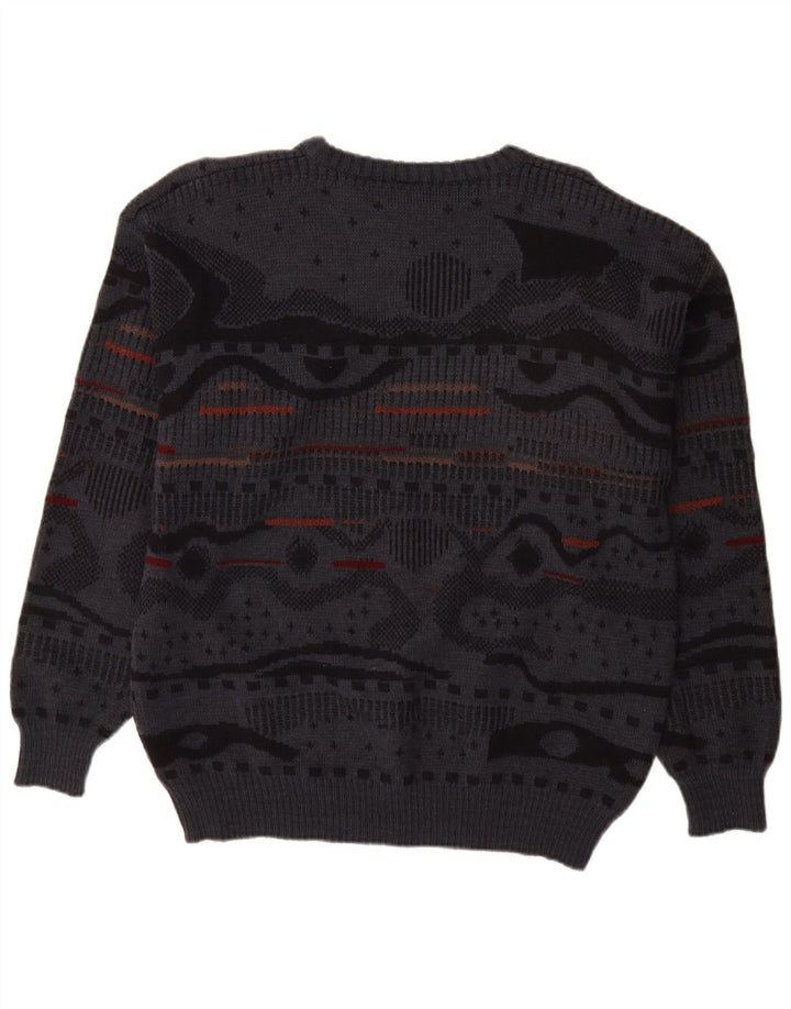 Vintage Ανδρικό πουλόβερ με λαιμόκοψη IT 48 Medium Grey Geometric