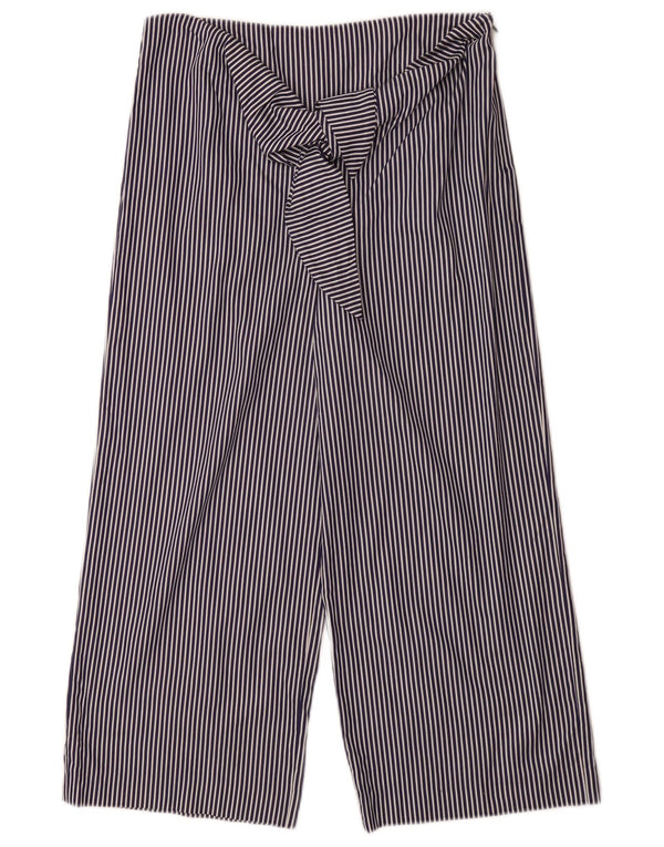 ZARA Womens Wide Leg Capri Trousers Small W26 L23 Navy Blue Pinstripe