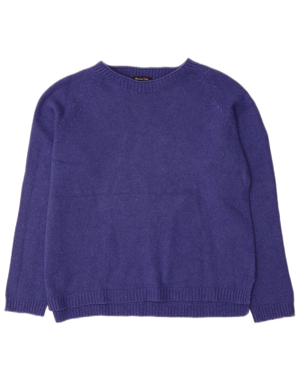 Massimo Dutti Γυναικείο πουλόβερ με λαιμόκαυστο UK 16 Large Navy Blue Wool