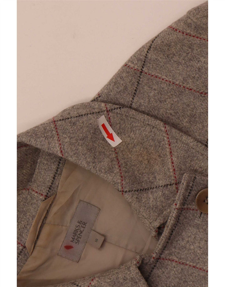 Marks & Spencer Γυναικείο παλτό με διπλό στήθος UK 18 XL Grey Check New Wool