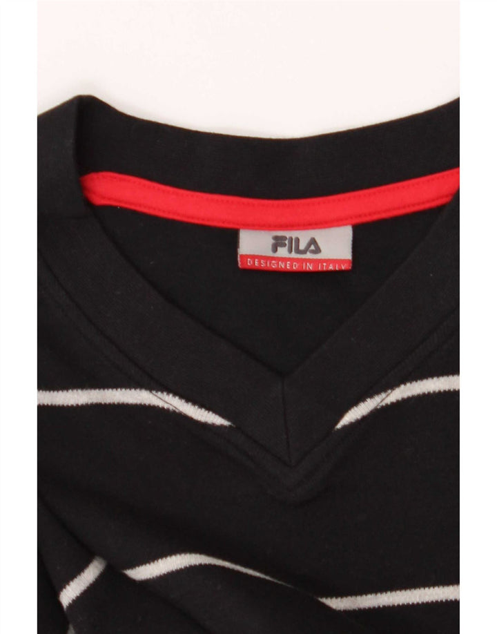 Ανδρικό κανονικό μπλουζάκι Fila, μακρυμάνικο, μεσαίο μαύρο ριγέ βαμβακερό