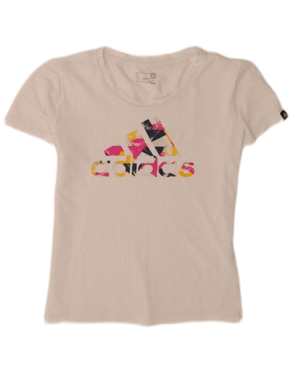 Γυναικείο γραφικό T-shirt Adidas Top UK 8/10 Μικρό λευκό βαμβακερό