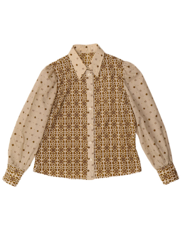 Vintage γυναικείο πουκάμισο μπλούζα UK 16 Large Beige Geometric