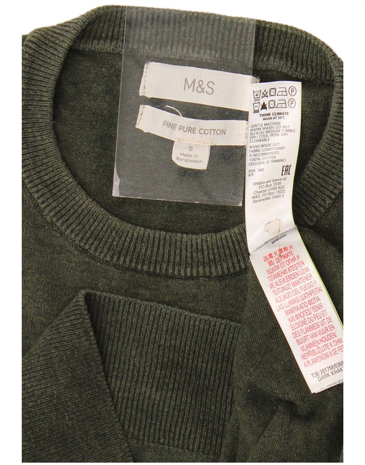 Marks & Spencer Ανδρικό πουλόβερ με λαιμόκοψη από βαμβακερό χακί