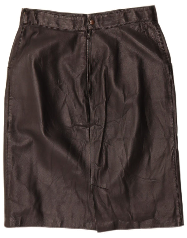 Vintage Γυναικεία Δερμάτινη Φούστα IT 44 Medium W28 Μαύρο γεωμετρικό δέρμα