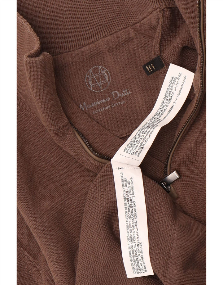 Ανδρικό πουλόβερ Massimo Dutti με φερμουάρ, μεγάλο καφέ βαμβακερό