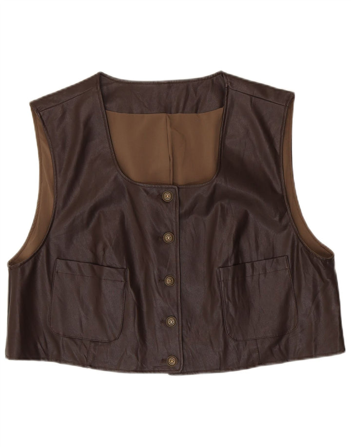 Vintage Γυναικείο Crop Oversized Leather Gilet UK 14 Medium Brown