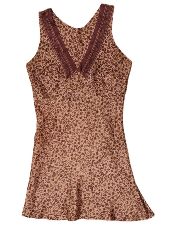 Vintage Γυναικείο Slip Dress UK 10 Small Brown Floral