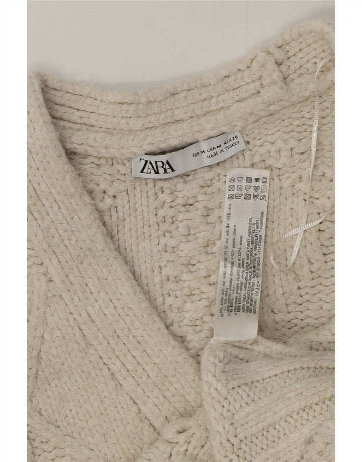 Ζακέτα Zara Crop Oversized UK 14 Medium White Acrylic