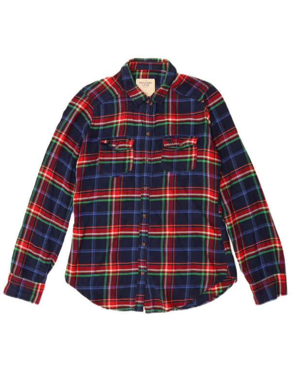 Abercrombie & Fitch γυναικείο φανελένιο πουκάμισο UK 10 Small Navy Blue Check