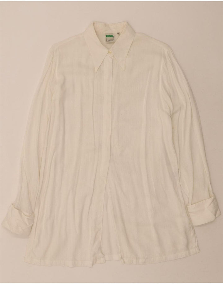 BENETTON Womens Shirt Dress IT 46 Large White Viscose Vintage Benetton and Second-Hand Benetton from Messina Hembry 