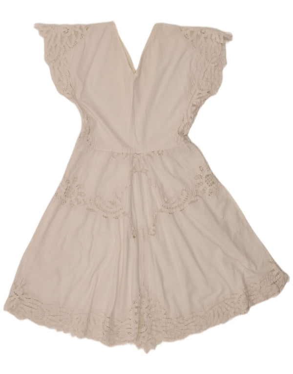 Vintage γυναικείο φόρεμα A-Line UK 14 Large White Bohemian