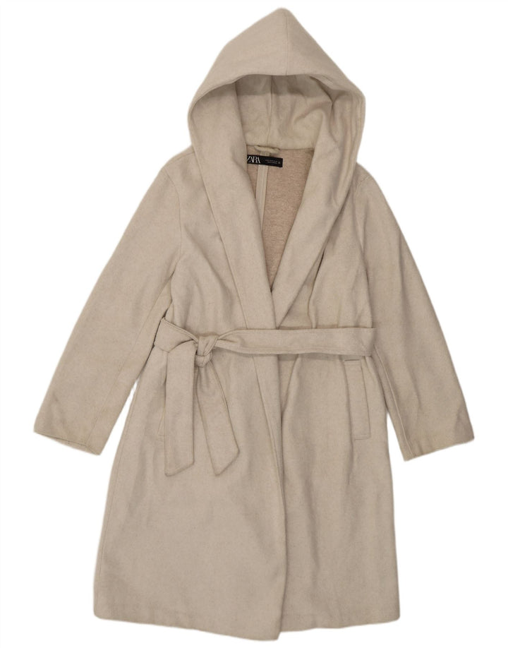 Zara Γυναικείο πανωφόρι με κουκούλα UK 14 Medium Off White Polyester