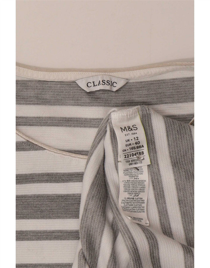 Marks & Spencer Γυναικείο τοπ 3/4 μανίκι UK 12 μεσαίο γκρι ριγέ πολυεστέρας
