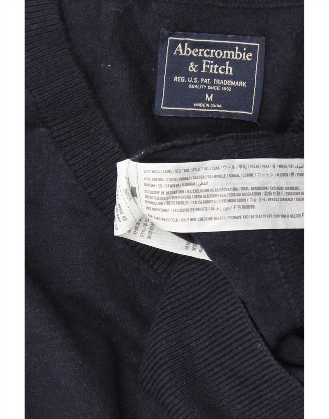 Abercrombie & Fitch Ανδρικό πουλόβερ με λαιμόκοψη με λαιμόκοψη με μεσαίο μπλε μαλλί