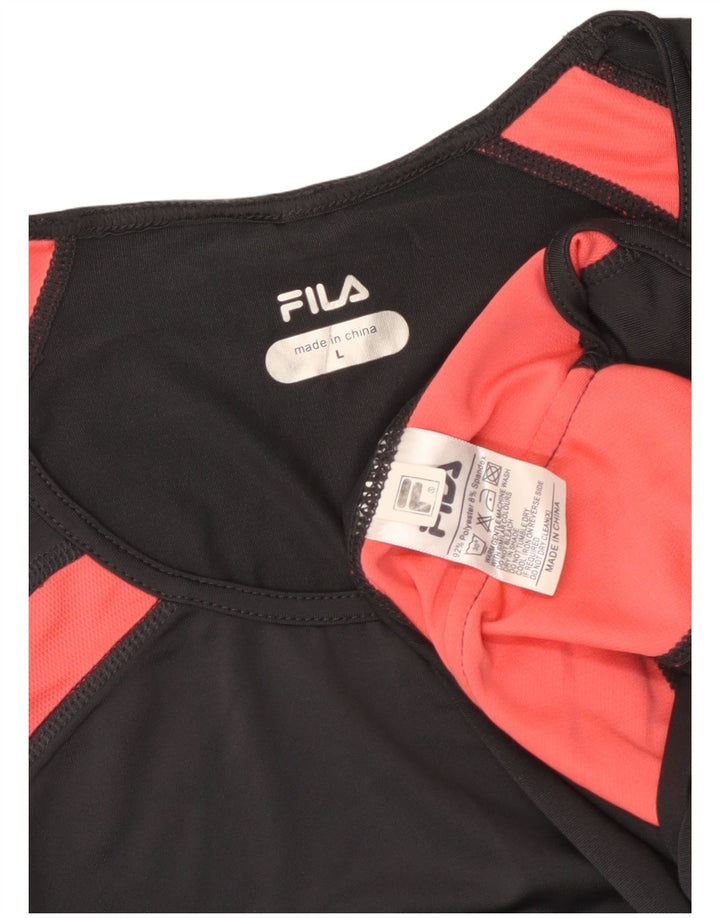 Γυναικείο T-Shirt FILA Top UK 14 Large Black Colourblock Πολυεστέρας