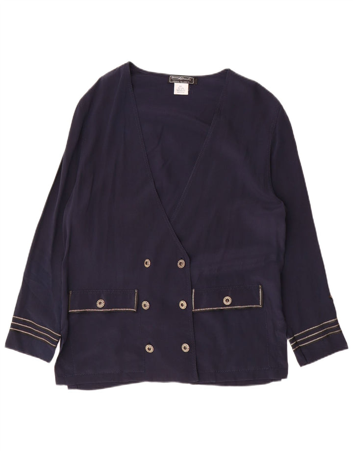 Vintage γυναικείο διπλό μπουφάν μπλέιζερ UK 16 Large Navy Blue Silk