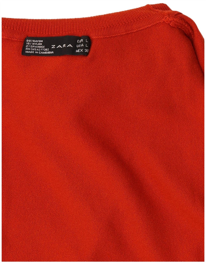Zara Γυναικείο πουλόβερ με ρολό λαιμόκοψη UK 14 Large Orange Rayon
