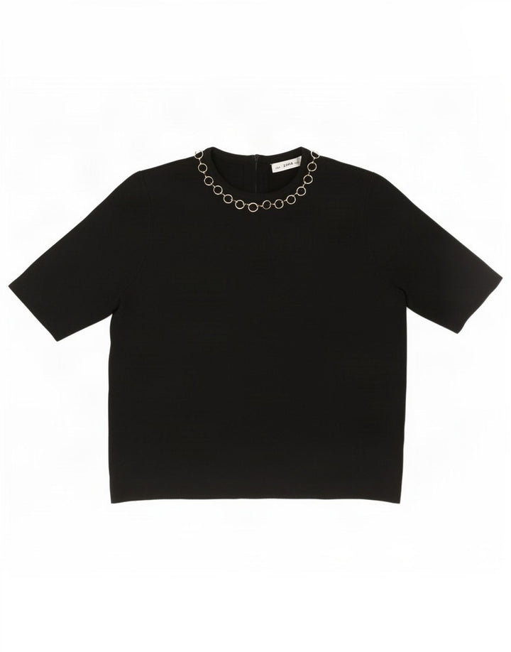 Zara Γυναικεία Μπλούζα Crop Top UK 10 Small Black Viscose