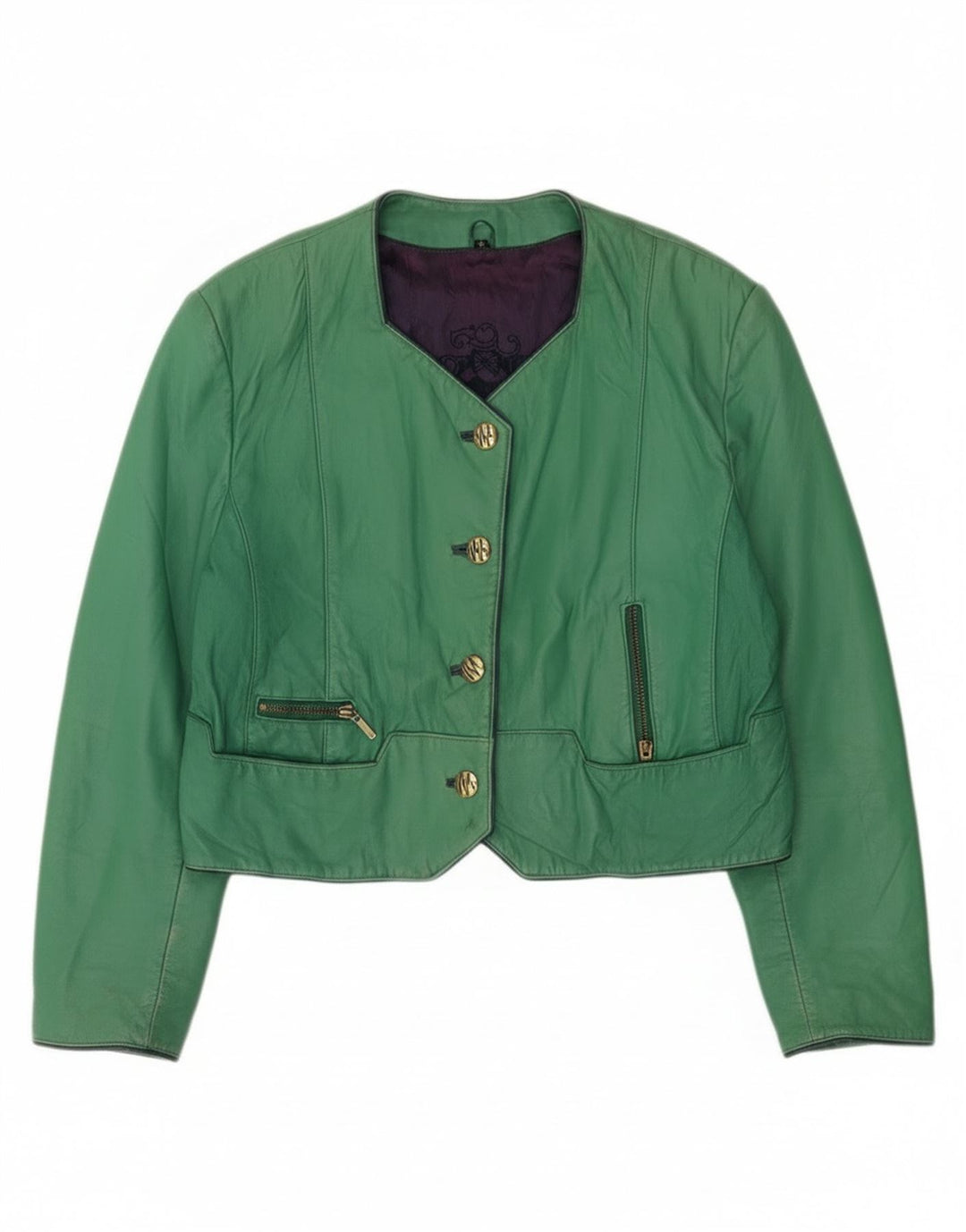 Vintage γυναικείο μπουφάν Crop 4 κουμπιών EU 42 Large Green