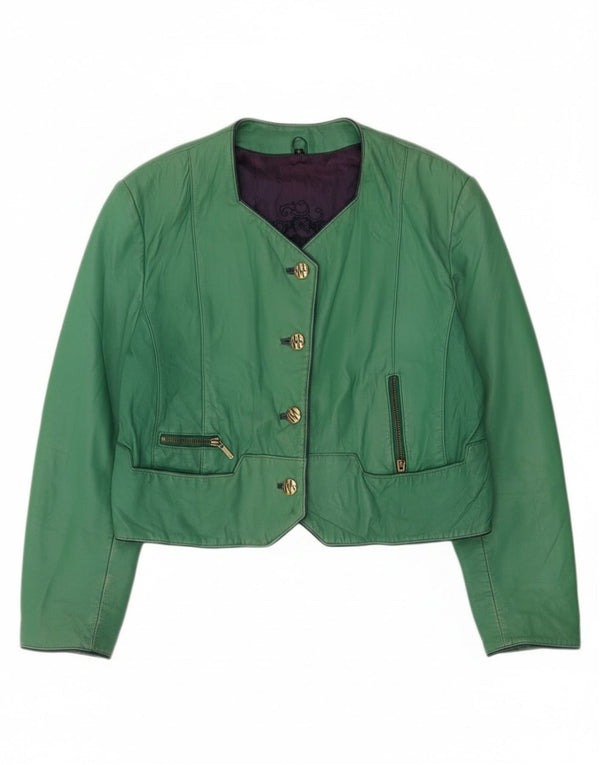Vintage γυναικείο μπουφάν Crop 4 κουμπιών EU 42 Large Green