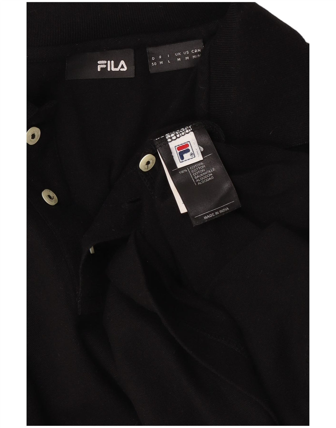 Ανδρικό μακρυμάνικο μπλουζάκι πόλο Fila, μεσαίο μαύρο βαμβακερό