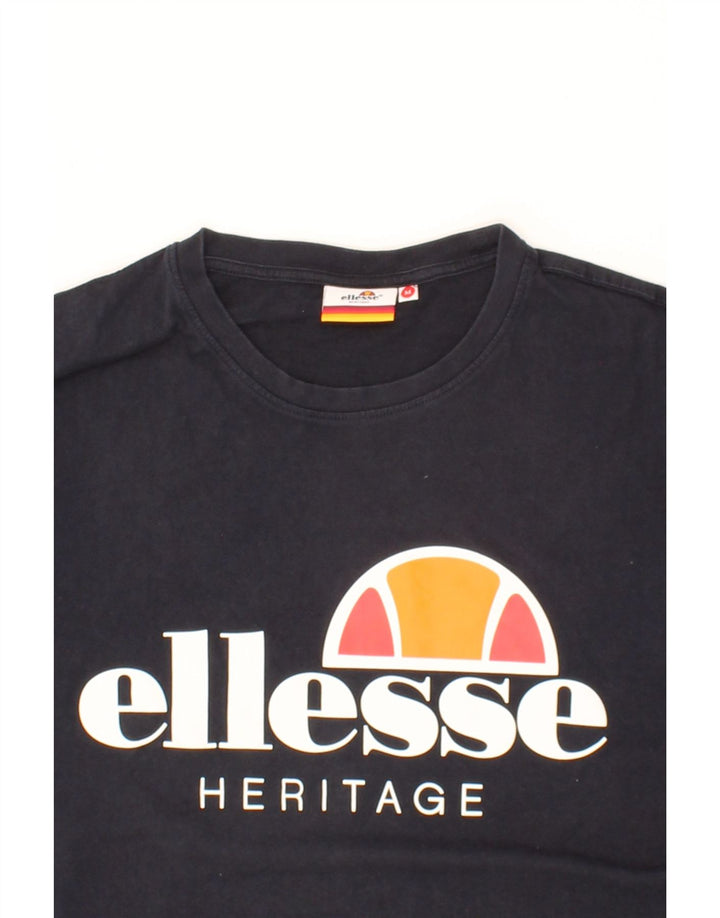 ELLESSE Mens Graphic T-Shirt Top Medium Navy Blue Cotton Vintage Ellesse and Second-Hand Ellesse from Messina Hembry 