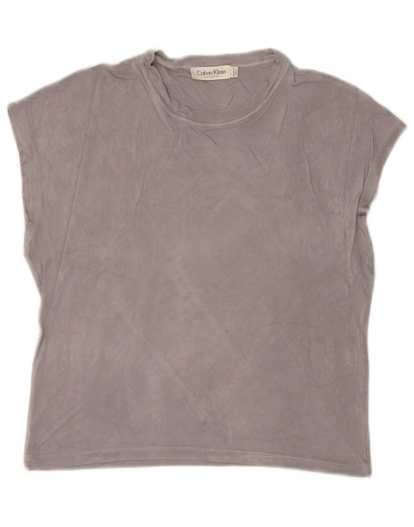Γυναικείο T-Shirt Calvin Klein Top UK 14 Medium Grey Rayon