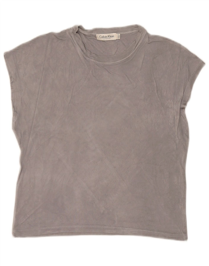 Γυναικείο T-Shirt Calvin Klein Top UK 14 Medium Grey Rayon