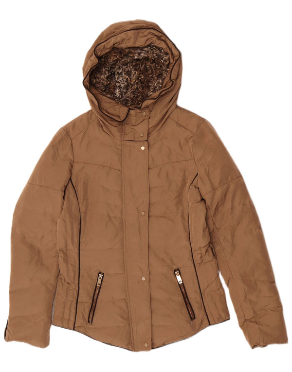 Zara Γυναικείο μπουφάν με κουκούλα UK 14 Medium Beige Polyester
