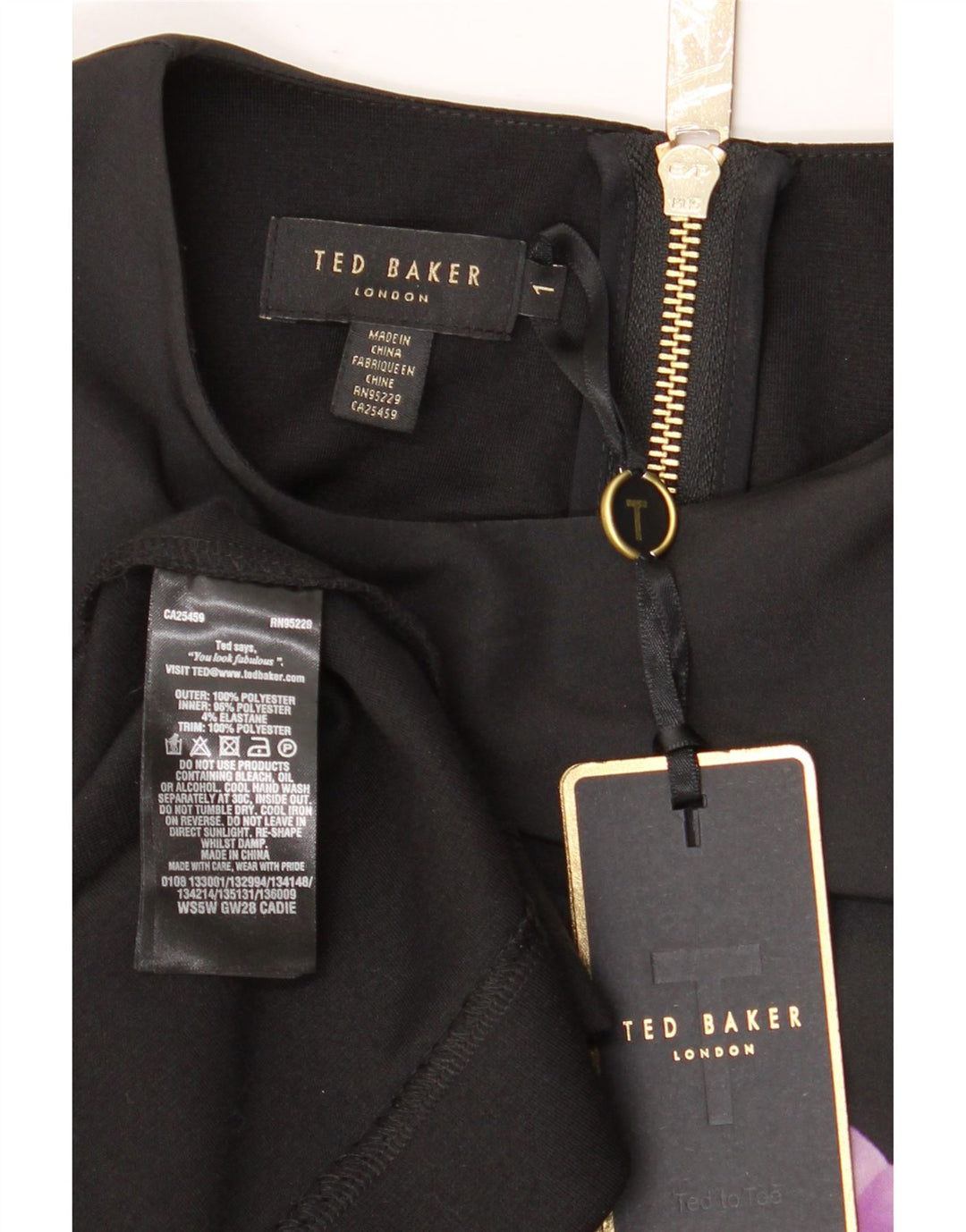 Ted Baker Γυναικείο φόρεμα 3/4 μανίκι Peplum μέγεθος 1 XS μαύρο φλοράλ πολυεστέρας