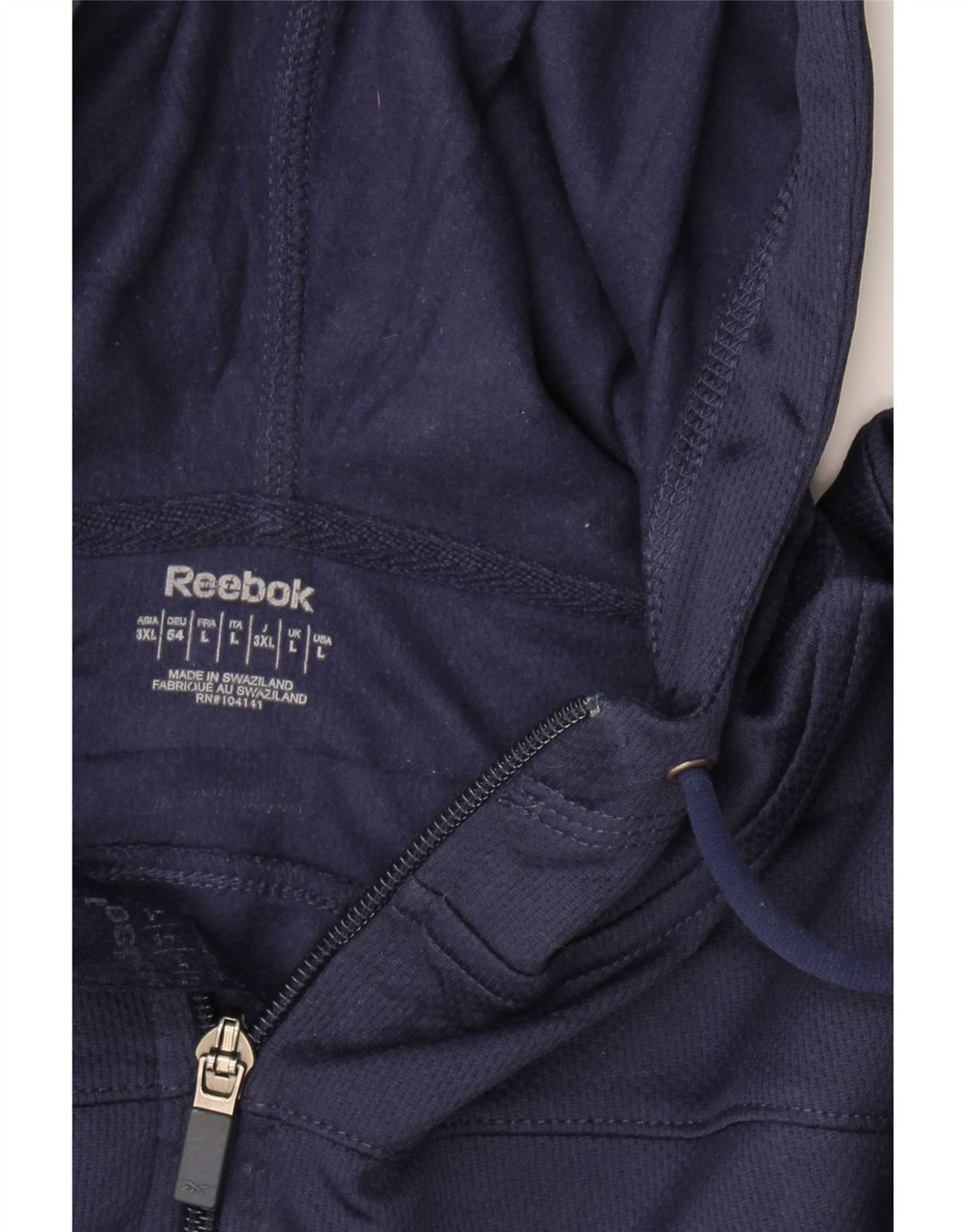 REEBOK Womens Hooded Tracksuit Top Jacket UK 16 Large Navy Blue Polyester Vintage Reebok and Second-Hand Reebok from Messina Hembry 