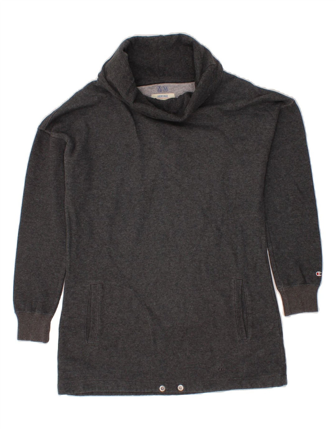 CHAMPION Womens Longline Roll Neck Top Long Sleeve UK 14 Medium Grey Vintage Champion and Second-Hand Champion from Messina Hembry 