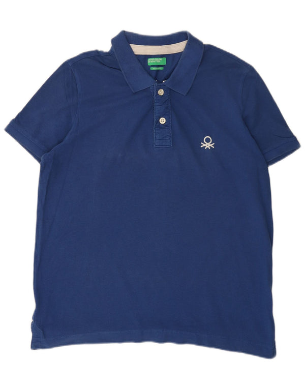 Benetton Mens Muscle Polo Shirt XL Blue Cotton