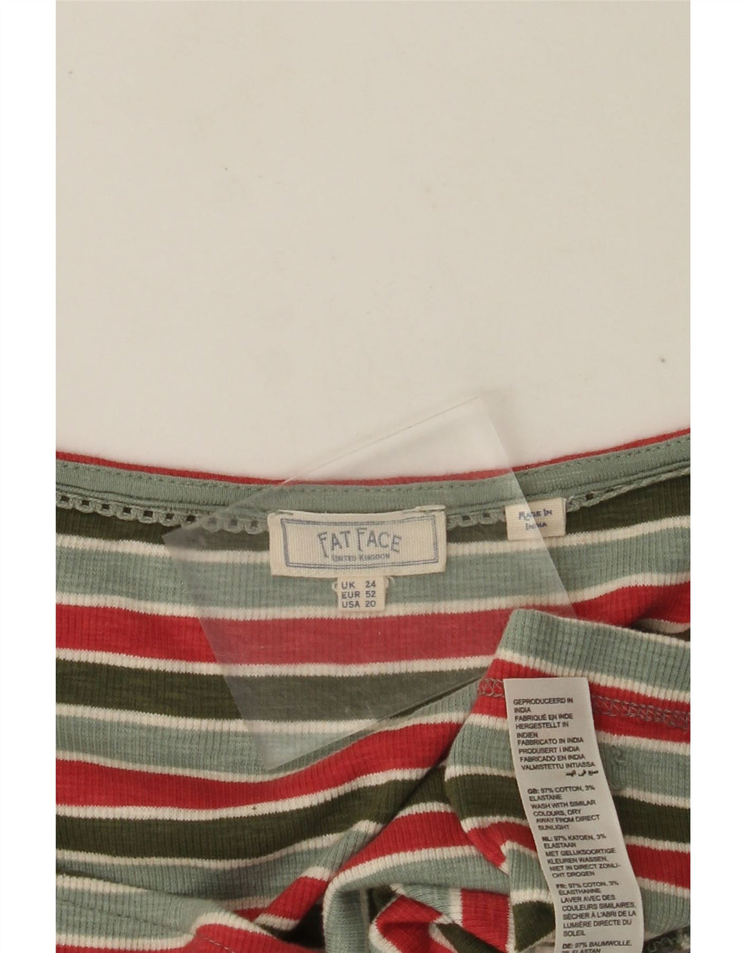 Fat Face Γυναικείο πουκάμισο Crop Μπλούζα UK 24 4XL Πράσινο ριγέ βαμβακερό