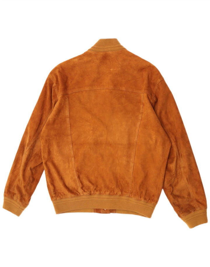 Vintage Ανδρικό Suede Bomber Jacket IT 52 Large Beige Leather
