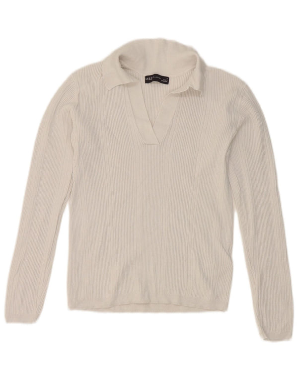 Marks & Spencer Γυναικεία Crop μακρυμάνικη μπλούζα πόλο UK 8 Small White