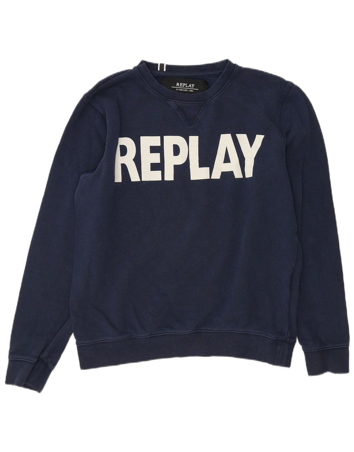 Ανδρικό γραφικό φούτερ Replay Jumper Μεγάλο Ναυτικό Βαμβακερό